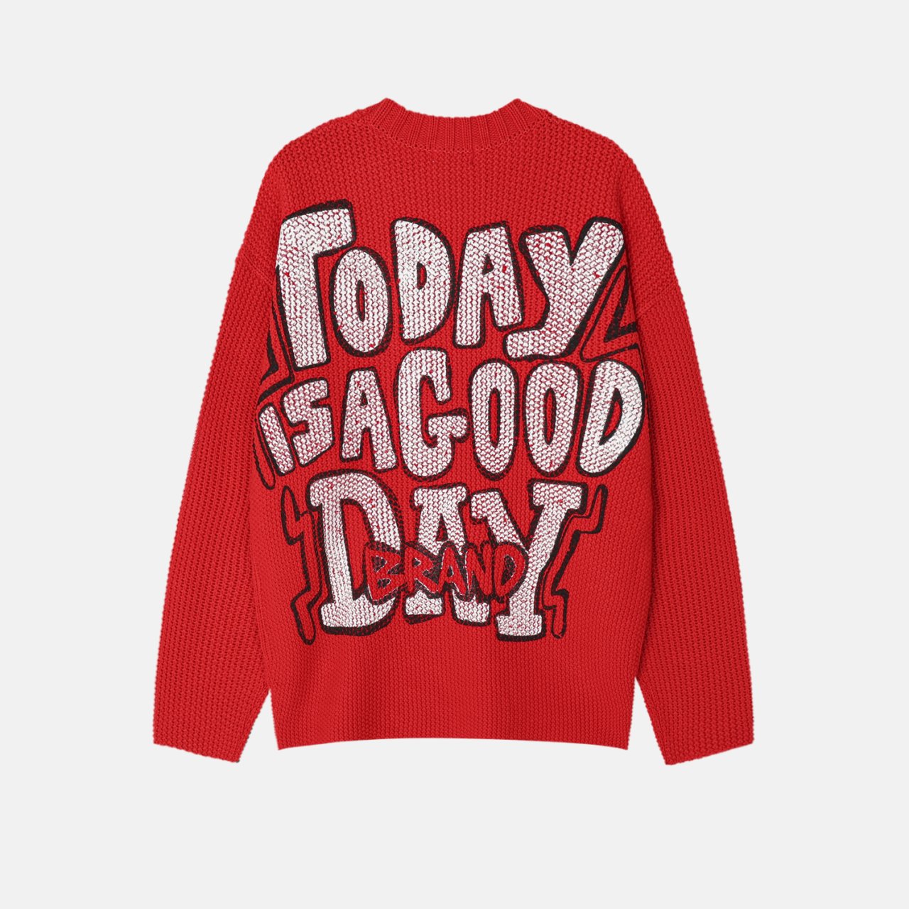 Embossed Good Day Graphic Heavy Knit Sweater Made in Korea