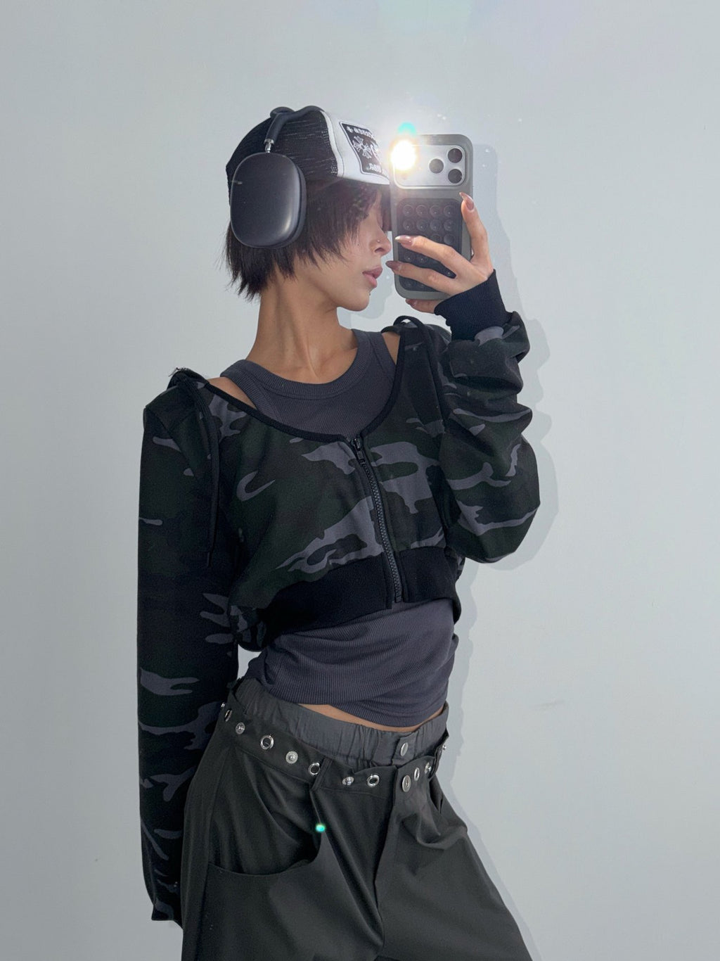 Cropped Camo Zip Hoodie Made in Korea