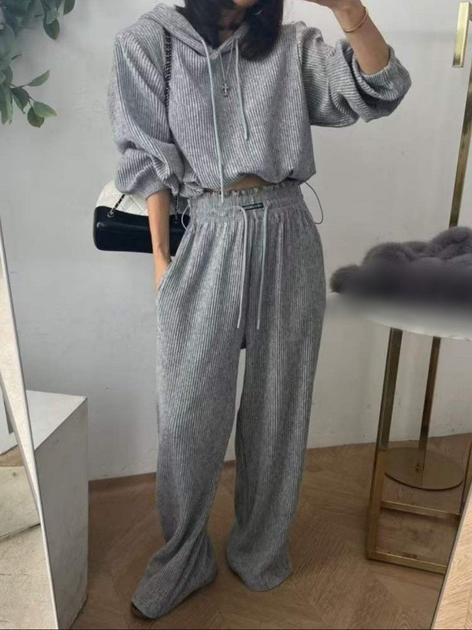Ribbed Cozy Crop Hoodie Set