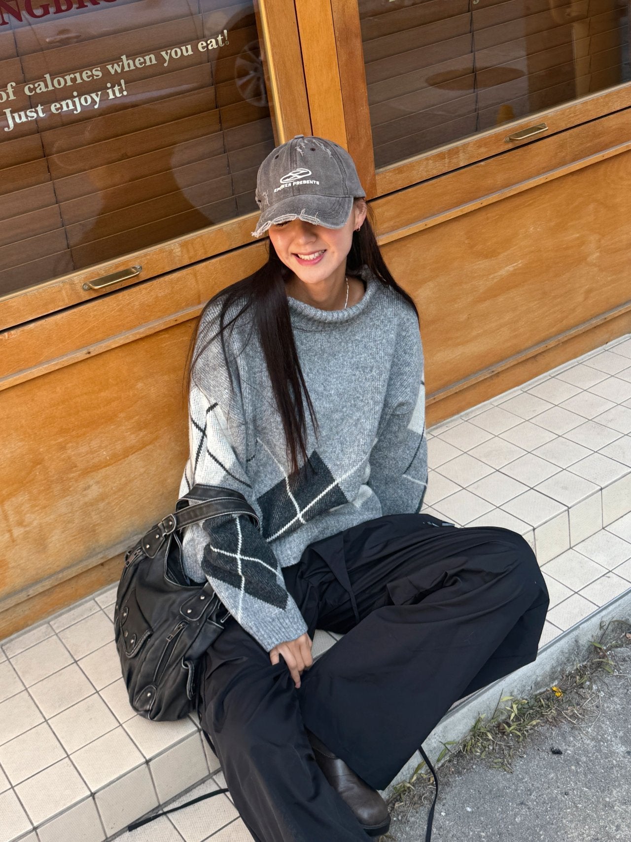 Argyle Cozy High-Neck Knit Sweater