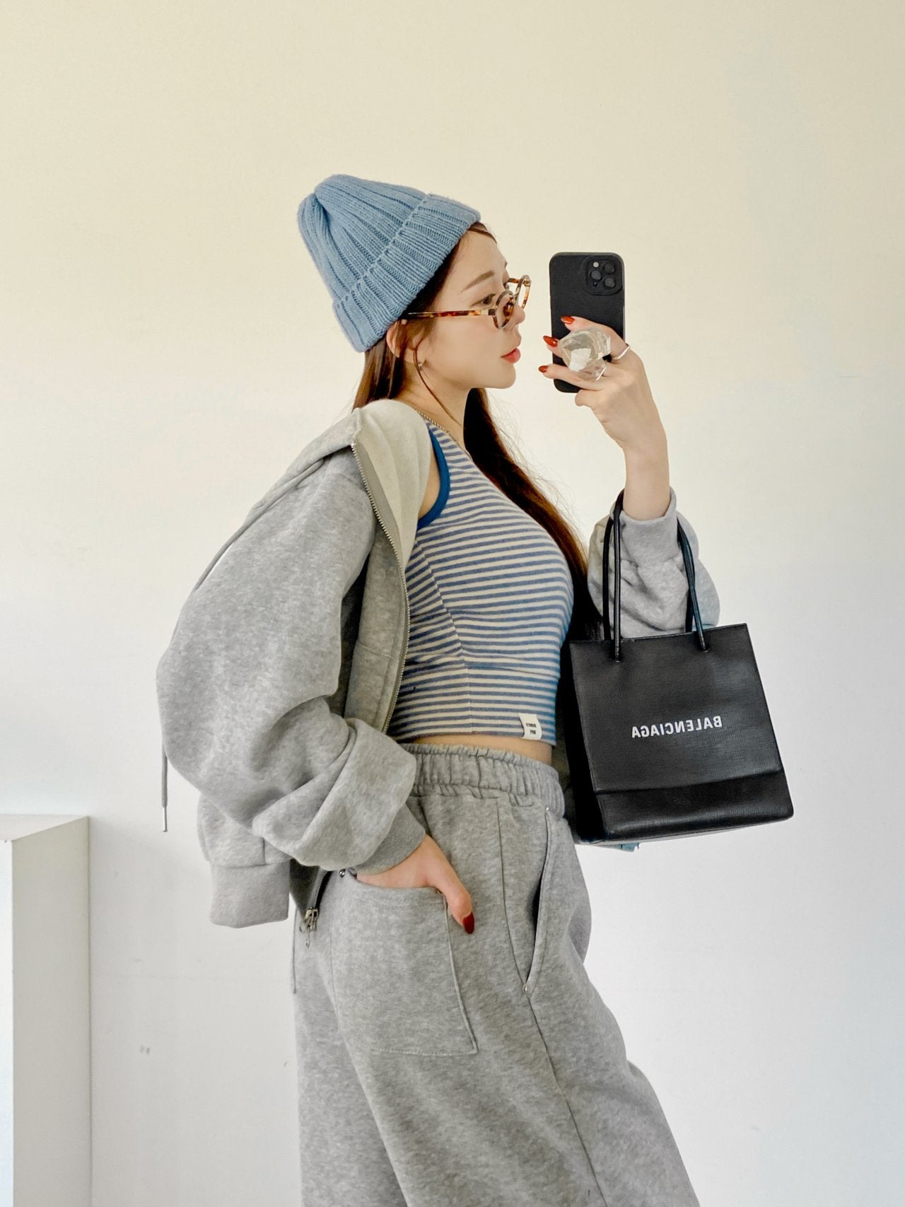 Soft Fleece-Lined Stripe Crop Tank – Made in Korea