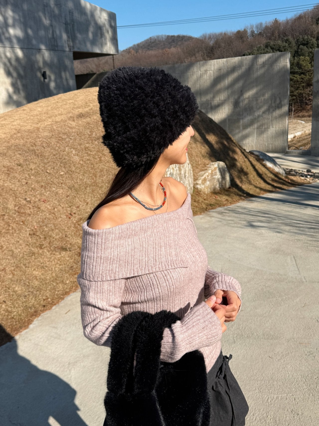 Soft Muse Off-Shoulder Rib Knit Top Wool Blend Made in Korea