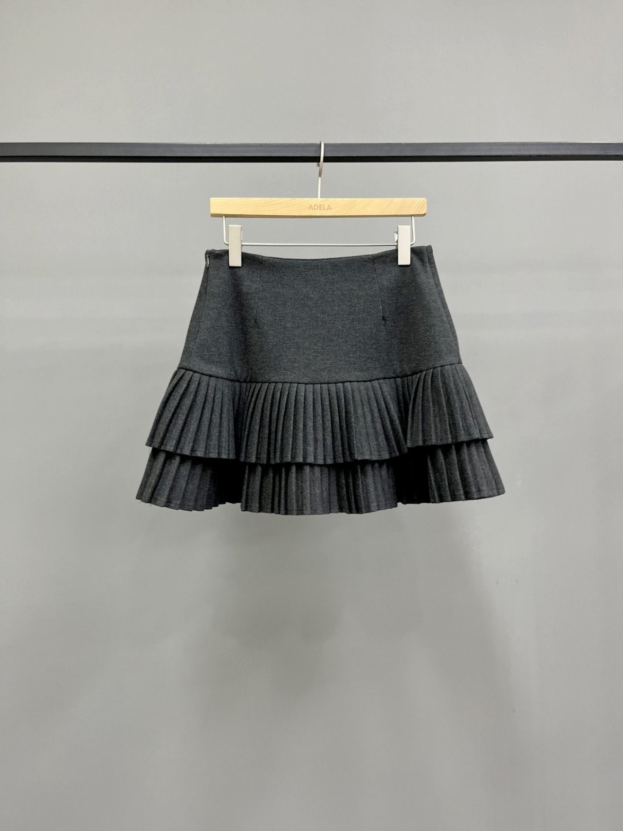 Two-Tier Pleated Wool Mini Skirt
