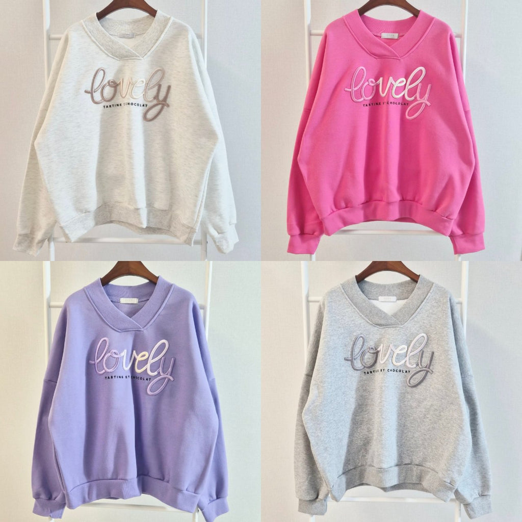 Lovely V-Neck Embroidered Sweatshirt – Made in Korea