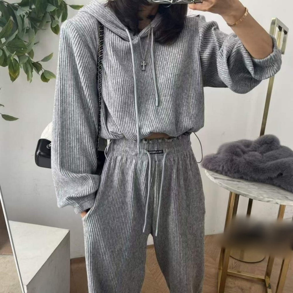 Ribbed Cozy Crop Hoodie Set