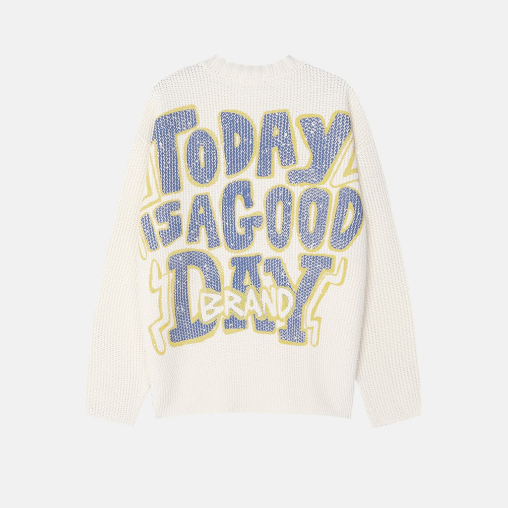 Embossed Good Day Graphic Heavy Knit Sweater Made in Korea