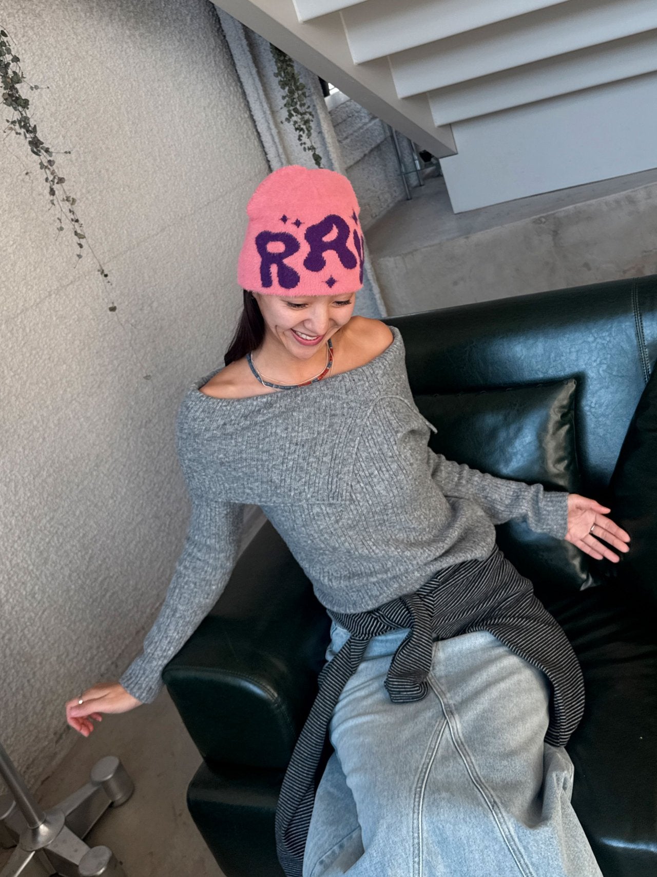 Soft Muse Off-Shoulder Rib Knit Top Wool Blend Made in Korea