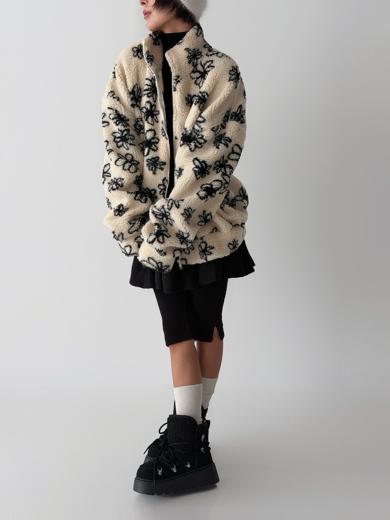 Fluffy Blossom Fleece Half-Zip Jacket