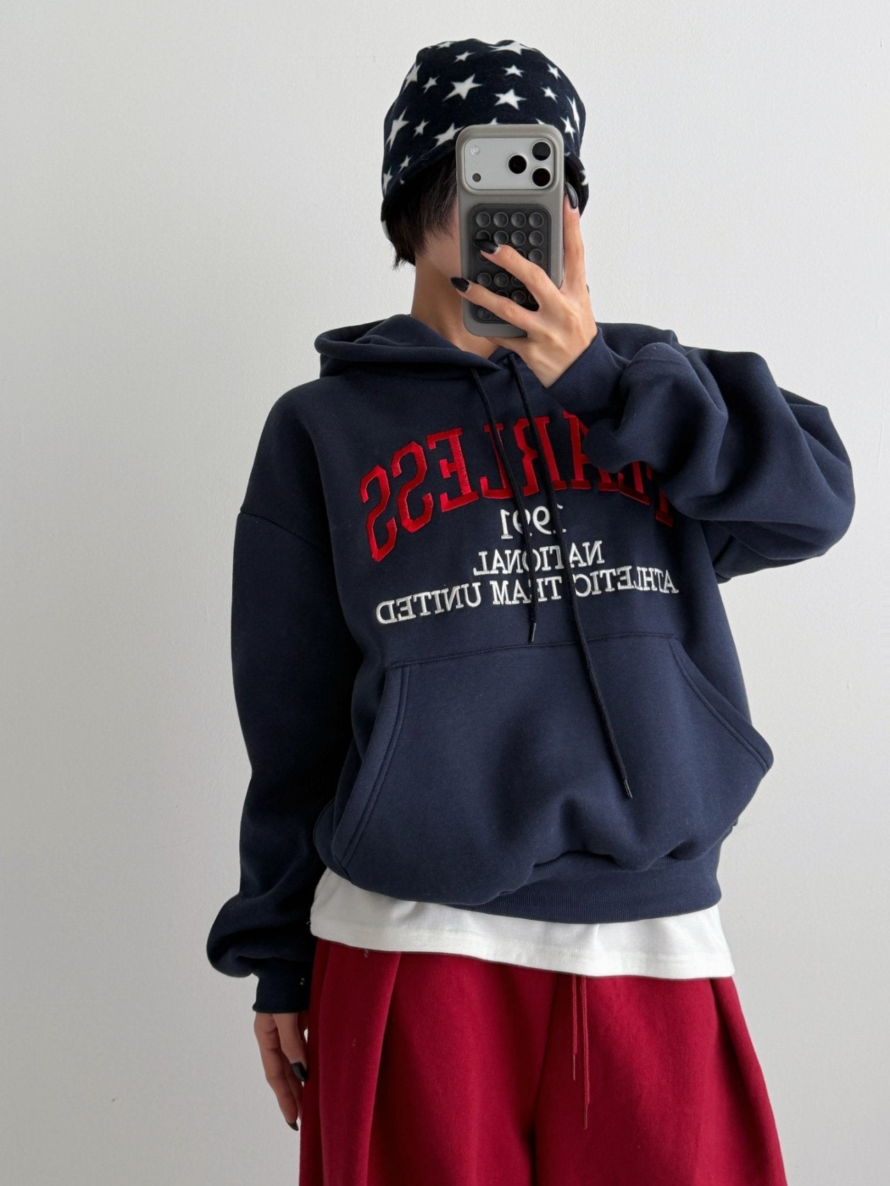 Fearless Embroidered Fleece Hoodie Made in Korea
