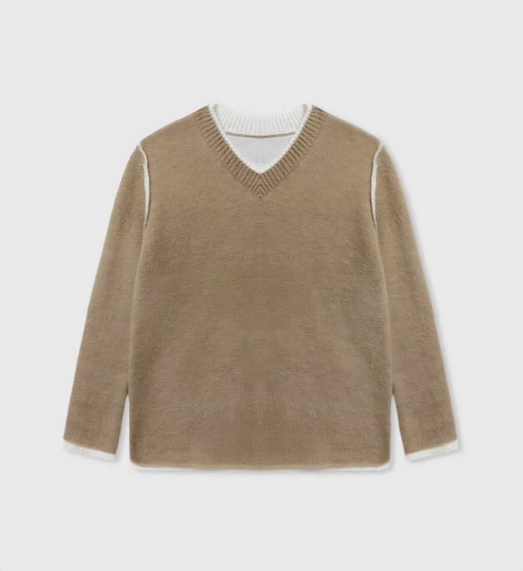 Even Layered V-Neck Knit Sweater Alpaca Wool Blend Made in Korea