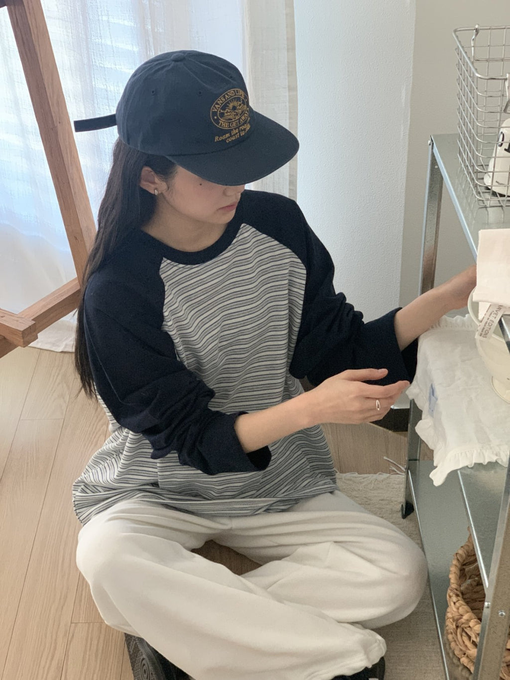 Soft Stripe Raglan Long Sleeve Tee Made in Korea 100% cotton