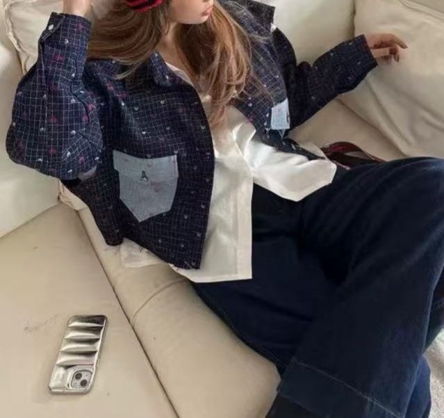 Heart Patch Denim Vest & Shirt Set - Luckyplanetusa