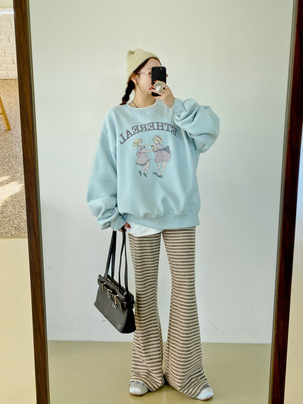 Soft Fleece Stripe Flare Pants
