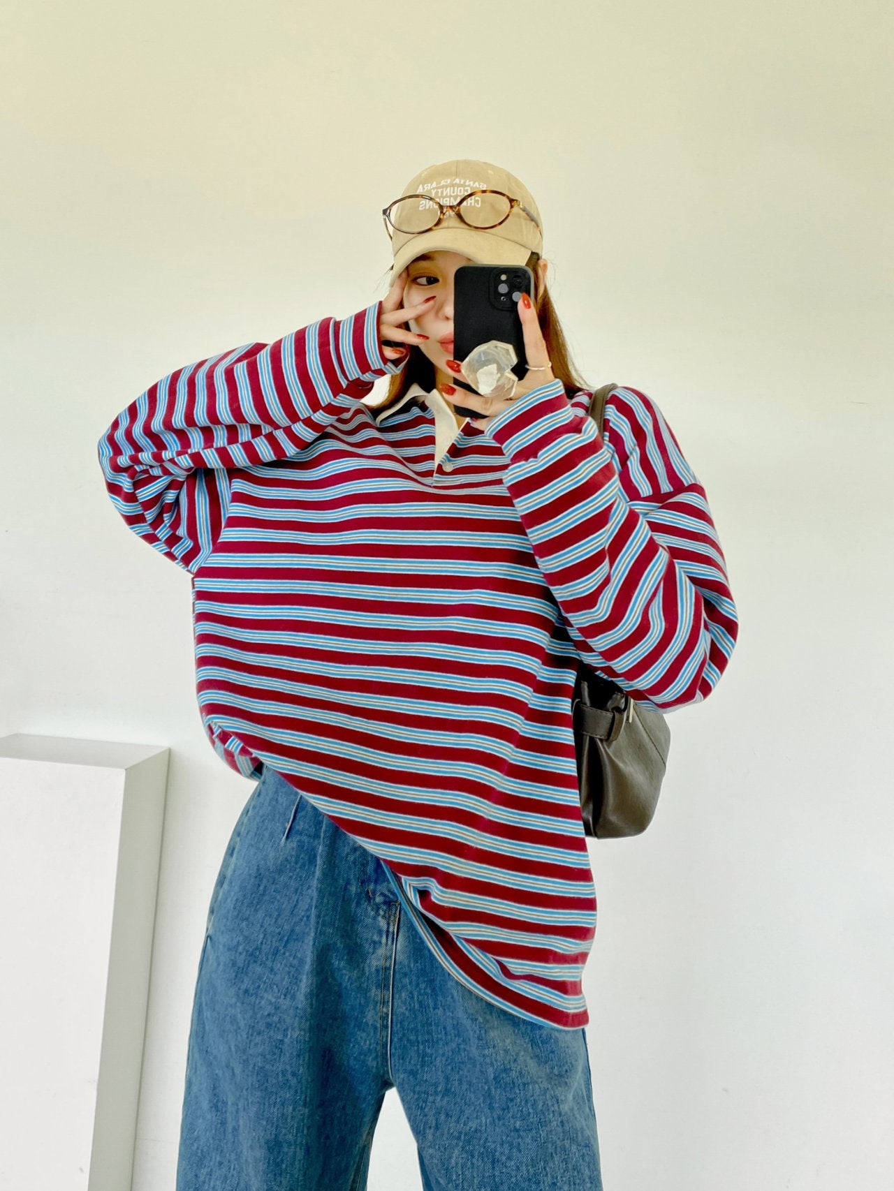 Classic Retro Stripe Collar Long Sleeve Tee