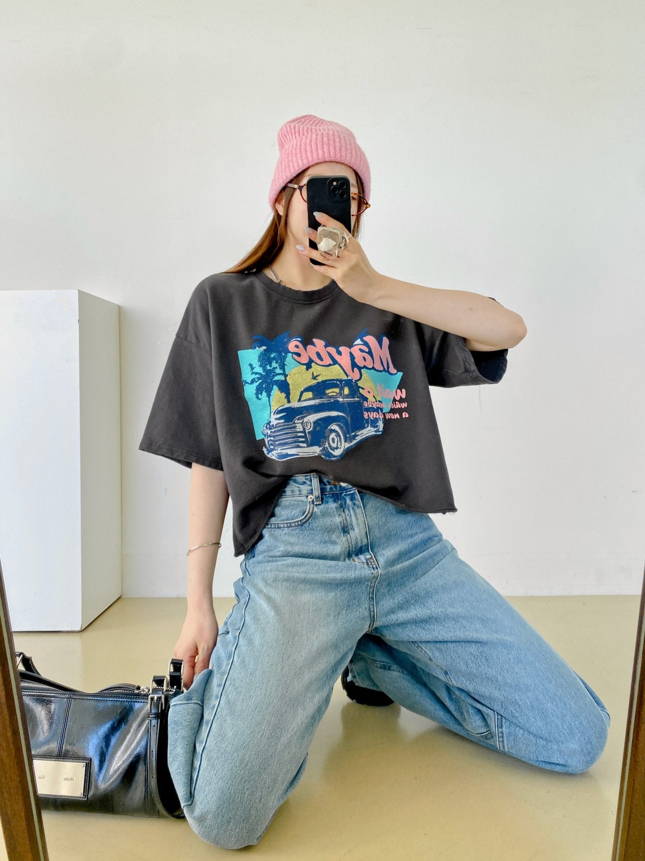 Maybe Sunset Graphic Crop Tee 100% Cotton Made in Korea