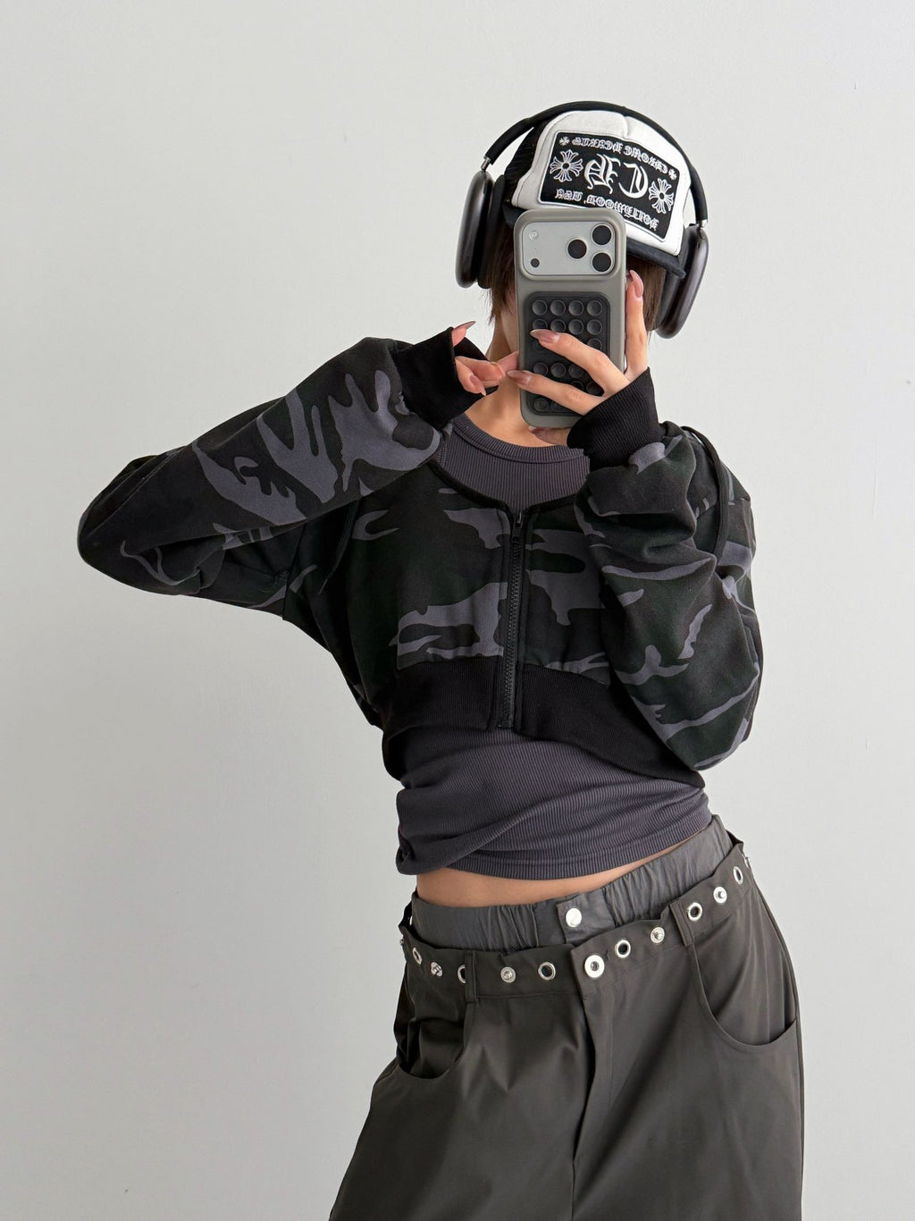 Cropped Camo Zip Hoodie Made in Korea