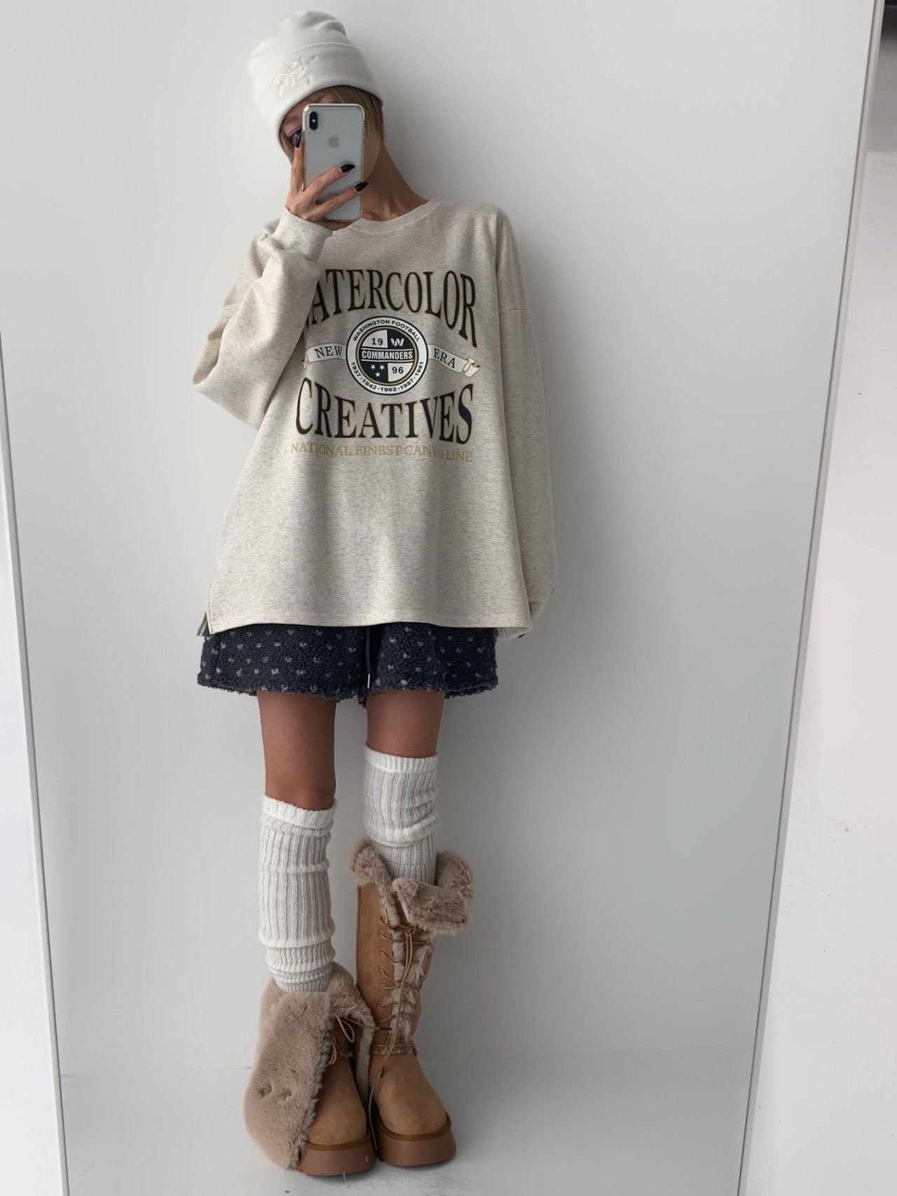 Watercolor Creatives Fleece-Lined Oversized Sweatshirt Vintage Collegiate Graphic Top - Luckyplanetusa