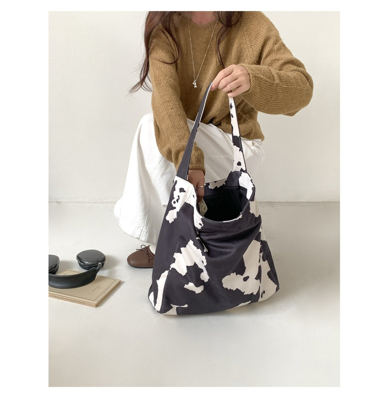 Cow Suede Pattern Soft Shoulder Bag