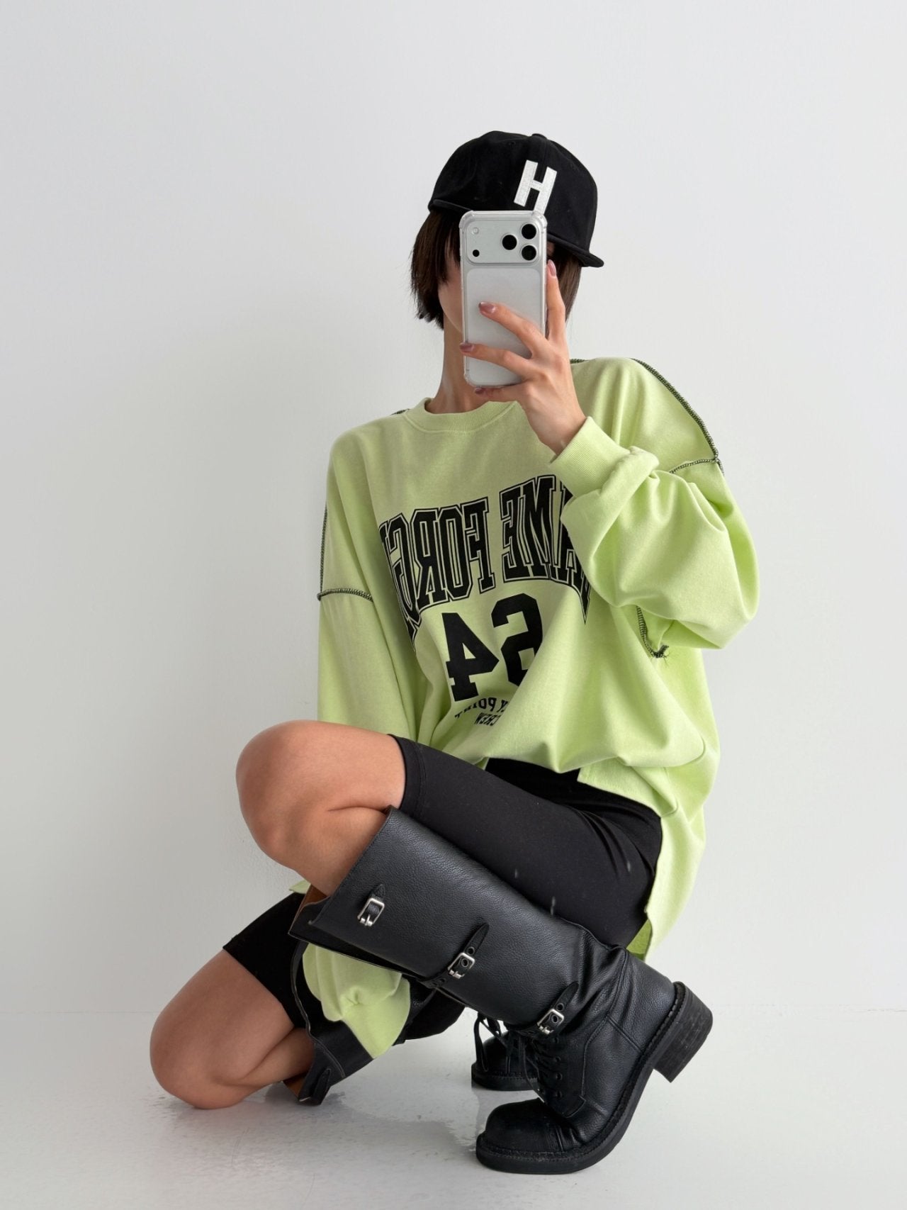 Lime Forge Oversized Cotton Slit Sweatshirt - Luckyplanetusa