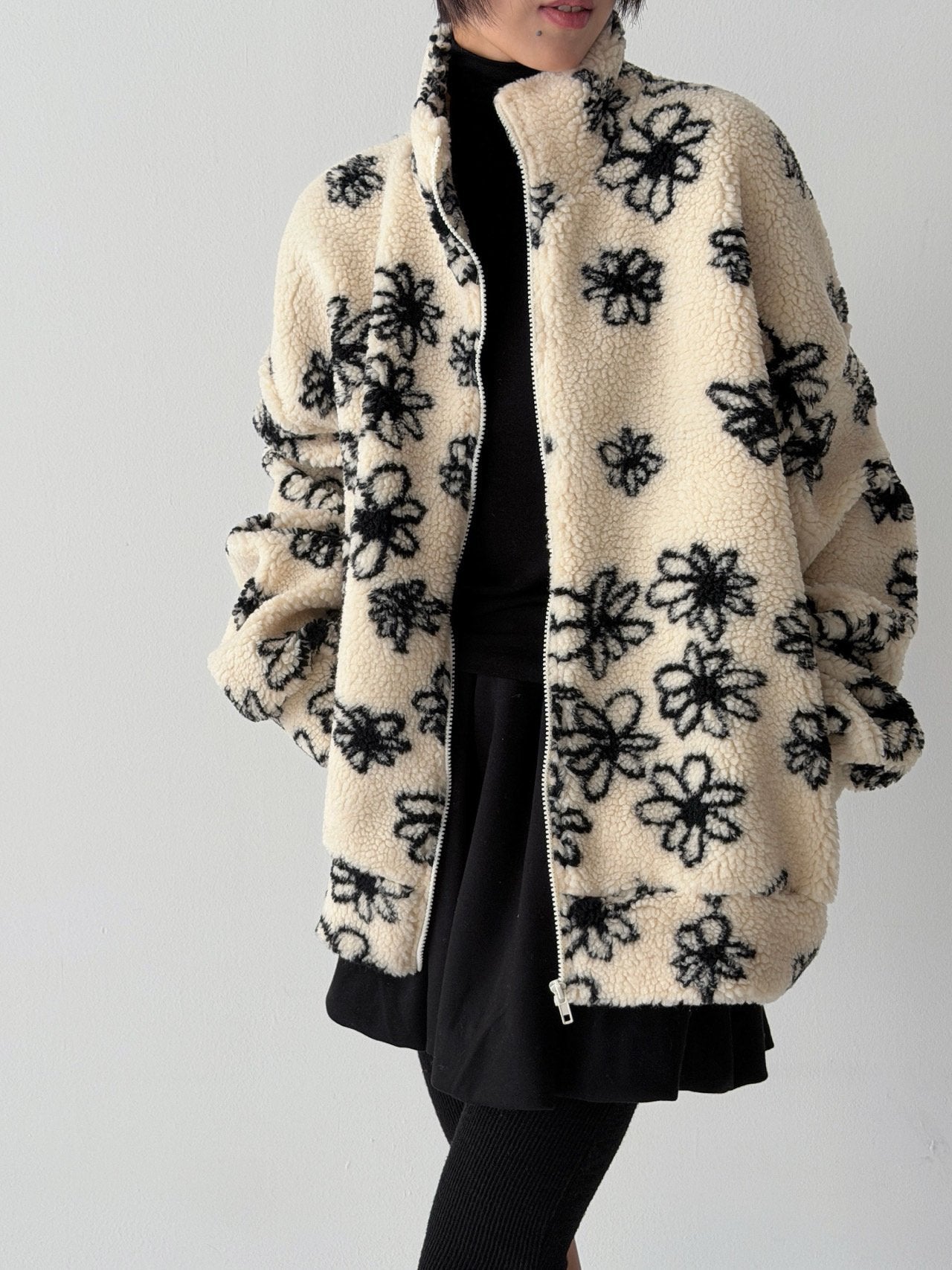 Fluffy Blossom Fleece Half-Zip Jacket