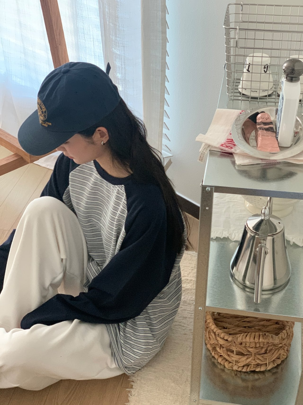 Soft Stripe Raglan Long Sleeve Tee Made in Korea 100% cotton