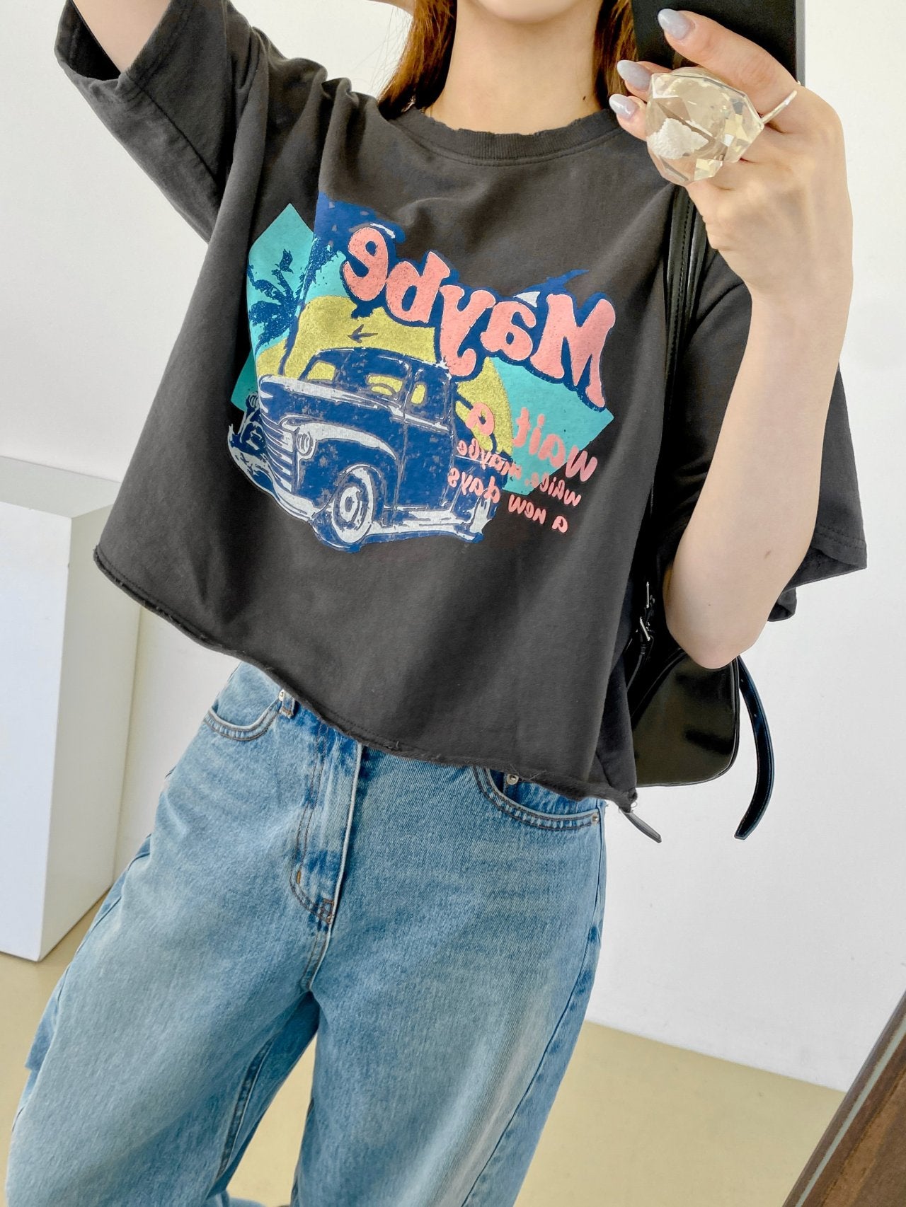 Maybe Sunset Graphic Crop Tee 100% Cotton Made in Korea