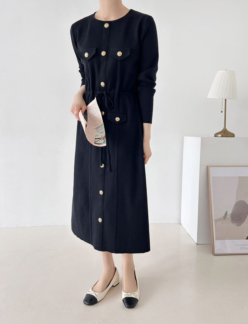 Gold Button Knit Midi Dress - Luckyplanetusa