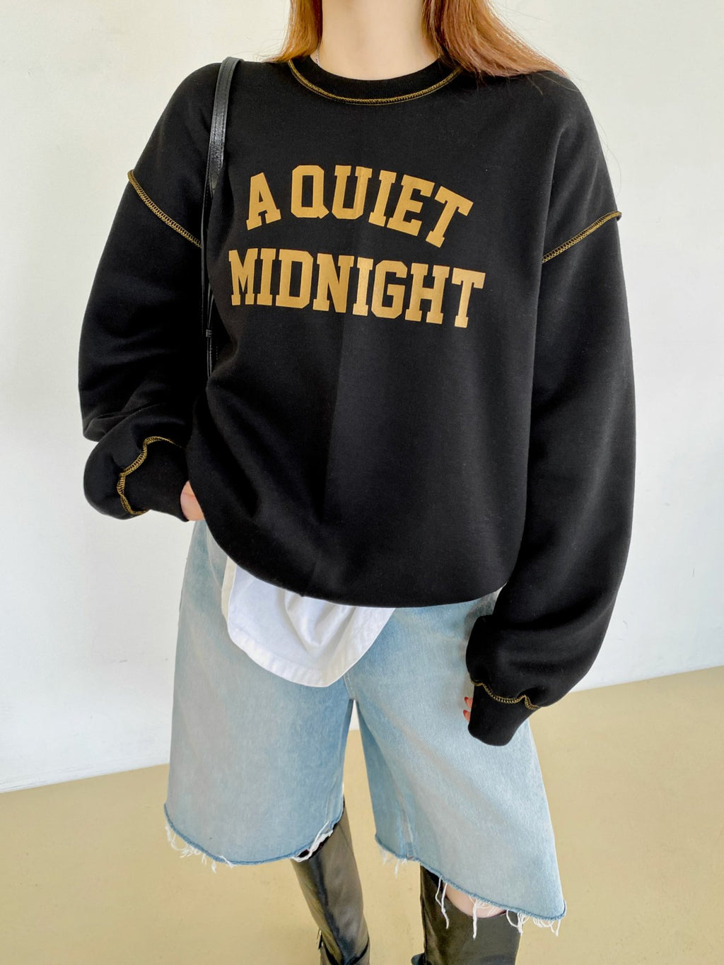 A Quiet Midnight Contrast Stitch Sweatshirt