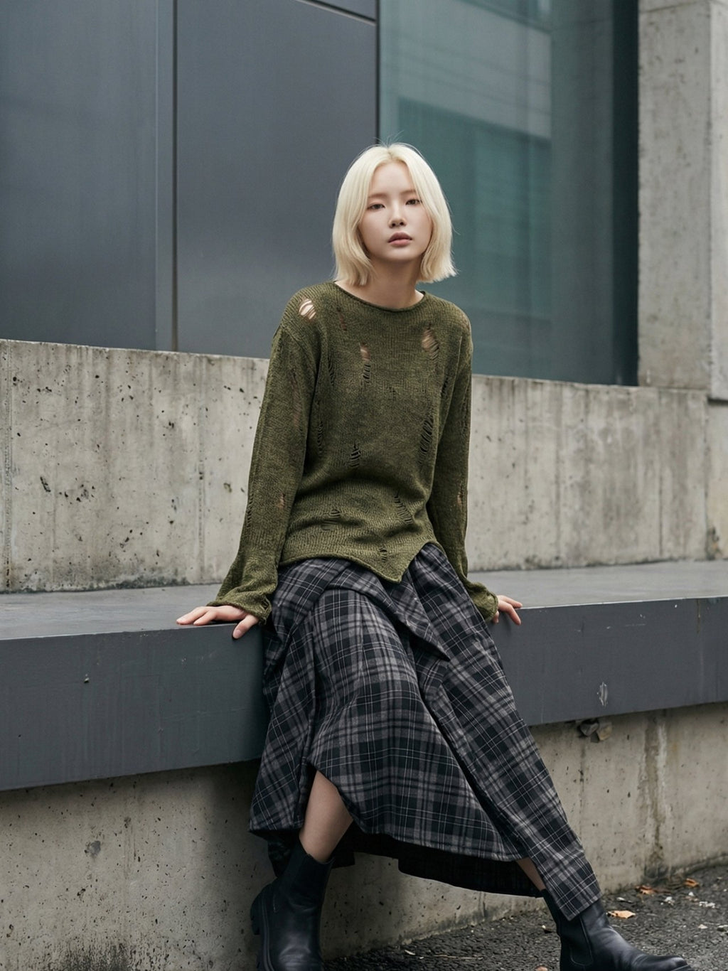 Urban Moss Distressed Knit Pullover