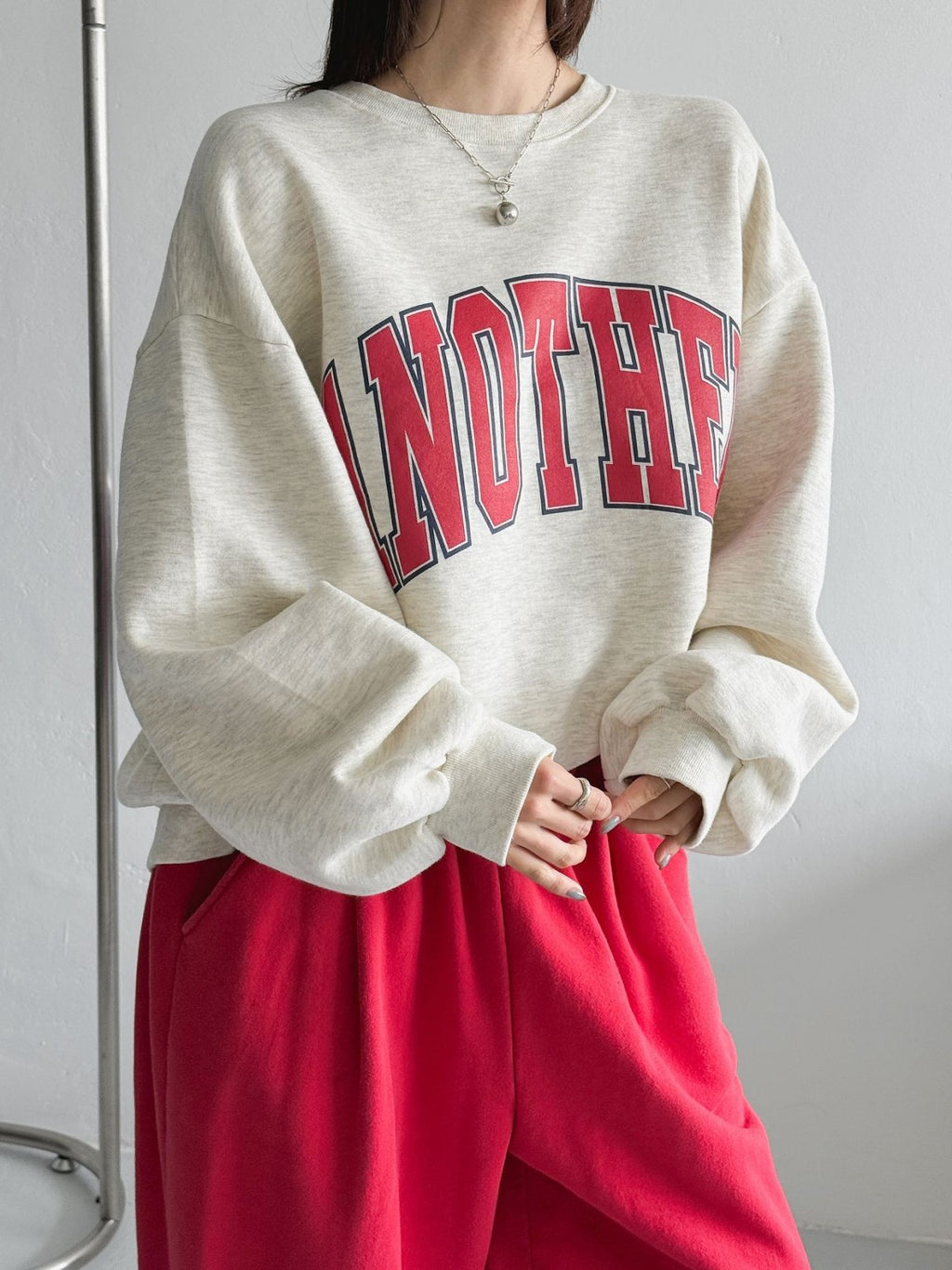 ANOTHER Varsity Puff-Sleeve Sweatshirt
