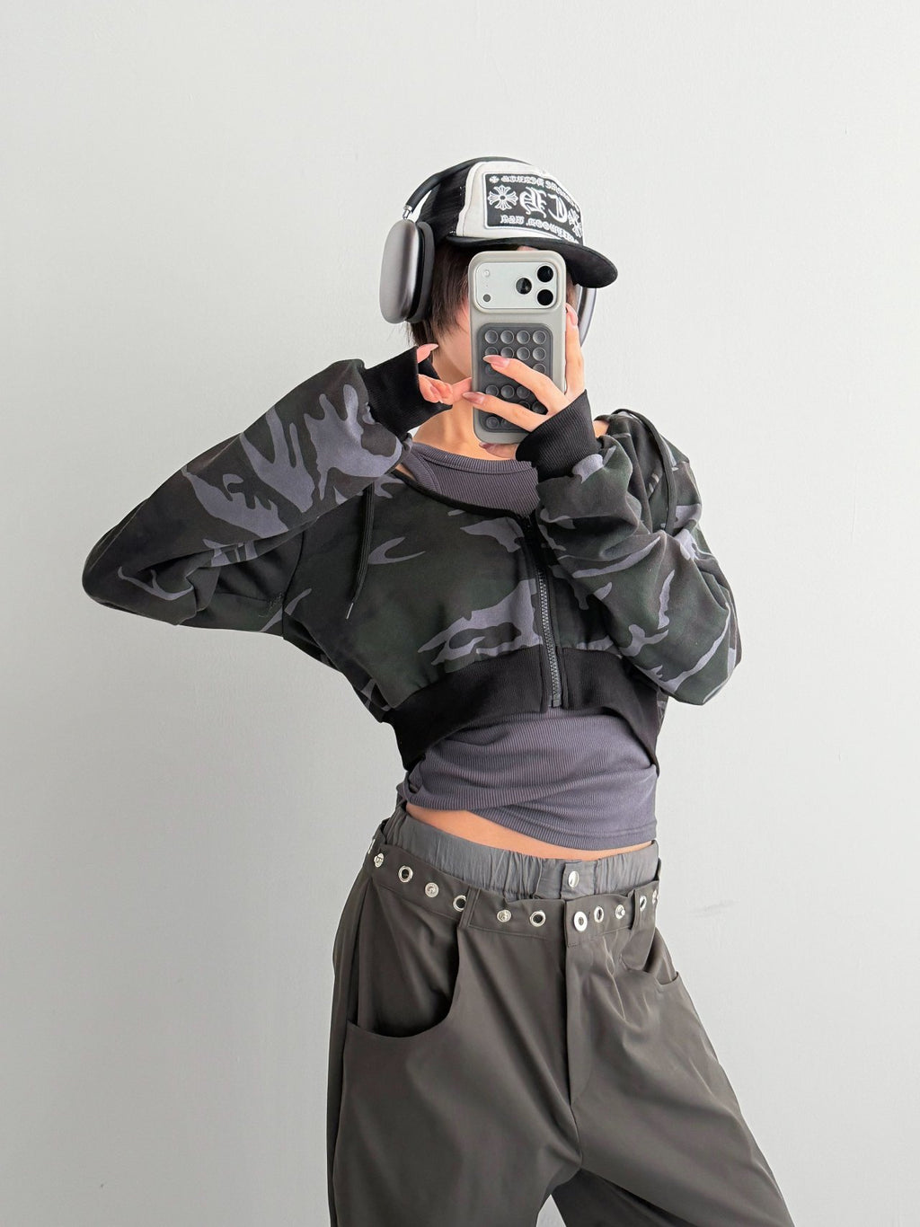 Cropped Camo Zip Hoodie Made in Korea