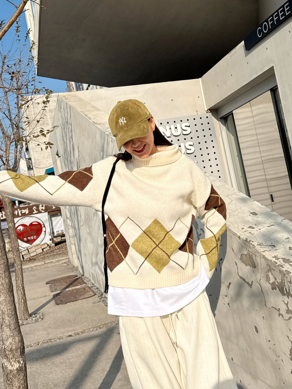 Argyle Cozy High-Neck Knit Sweater