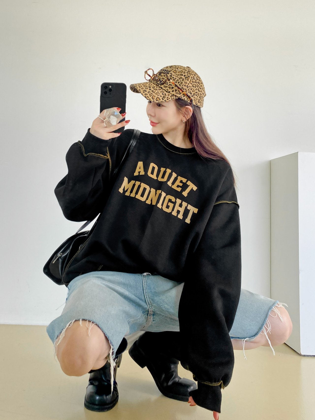 A Quiet Midnight Contrast Stitch Sweatshirt