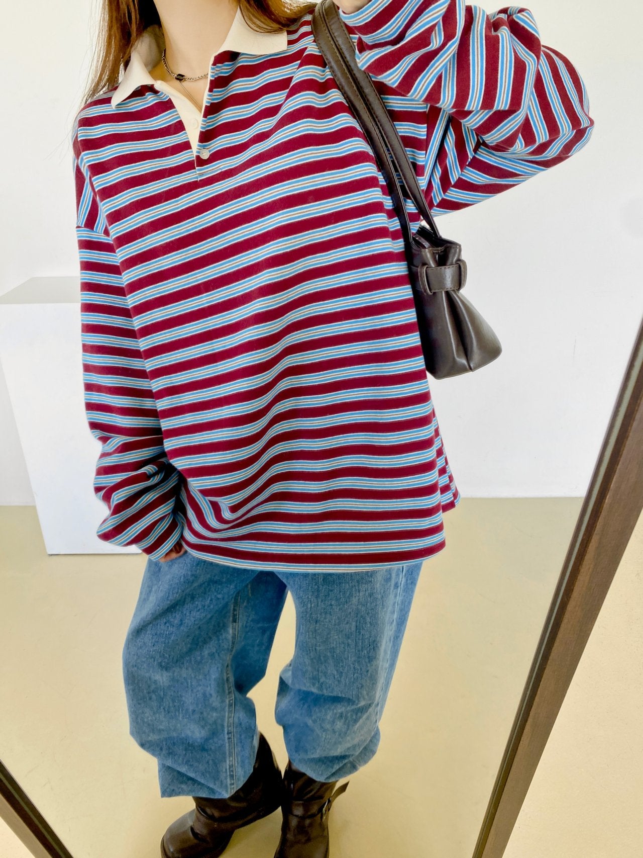 Classic Retro Stripe Collar Long Sleeve Tee