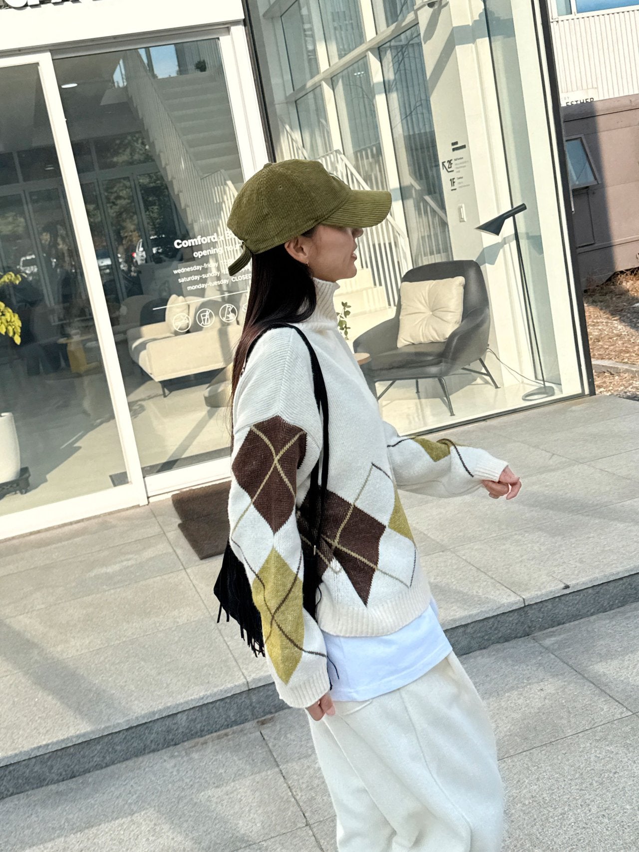 Argyle Cozy High-Neck Knit Sweater