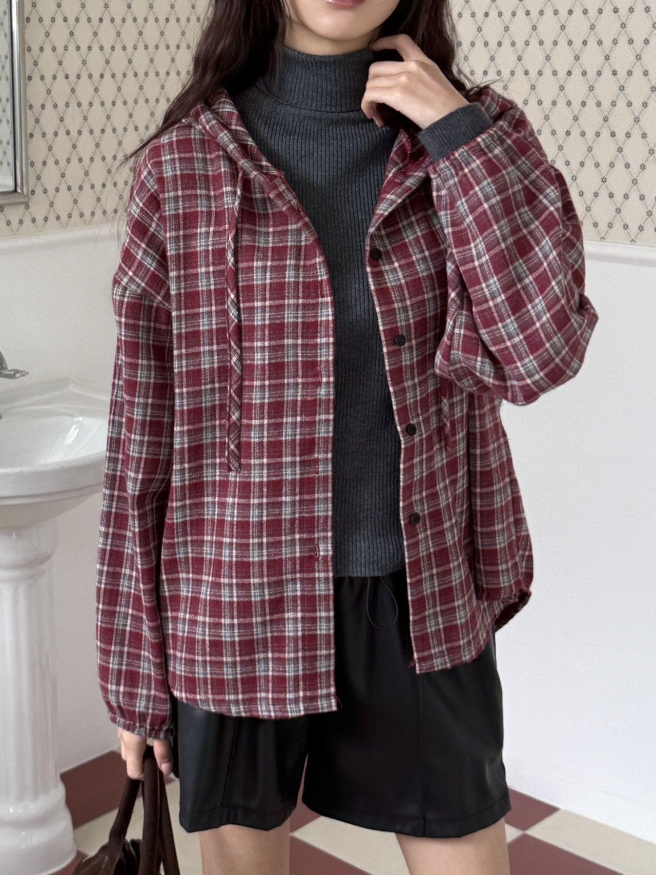 Winter Brushed Check Hooded Shirt Relaxed fit