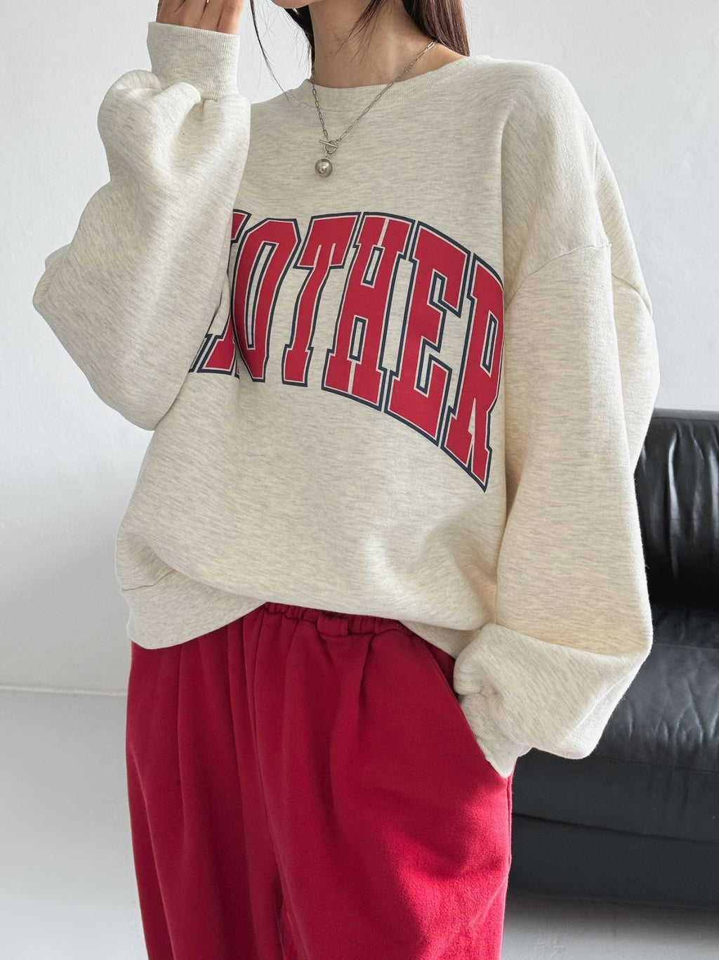 ANOTHER Varsity Puff-Sleeve Sweatshirt