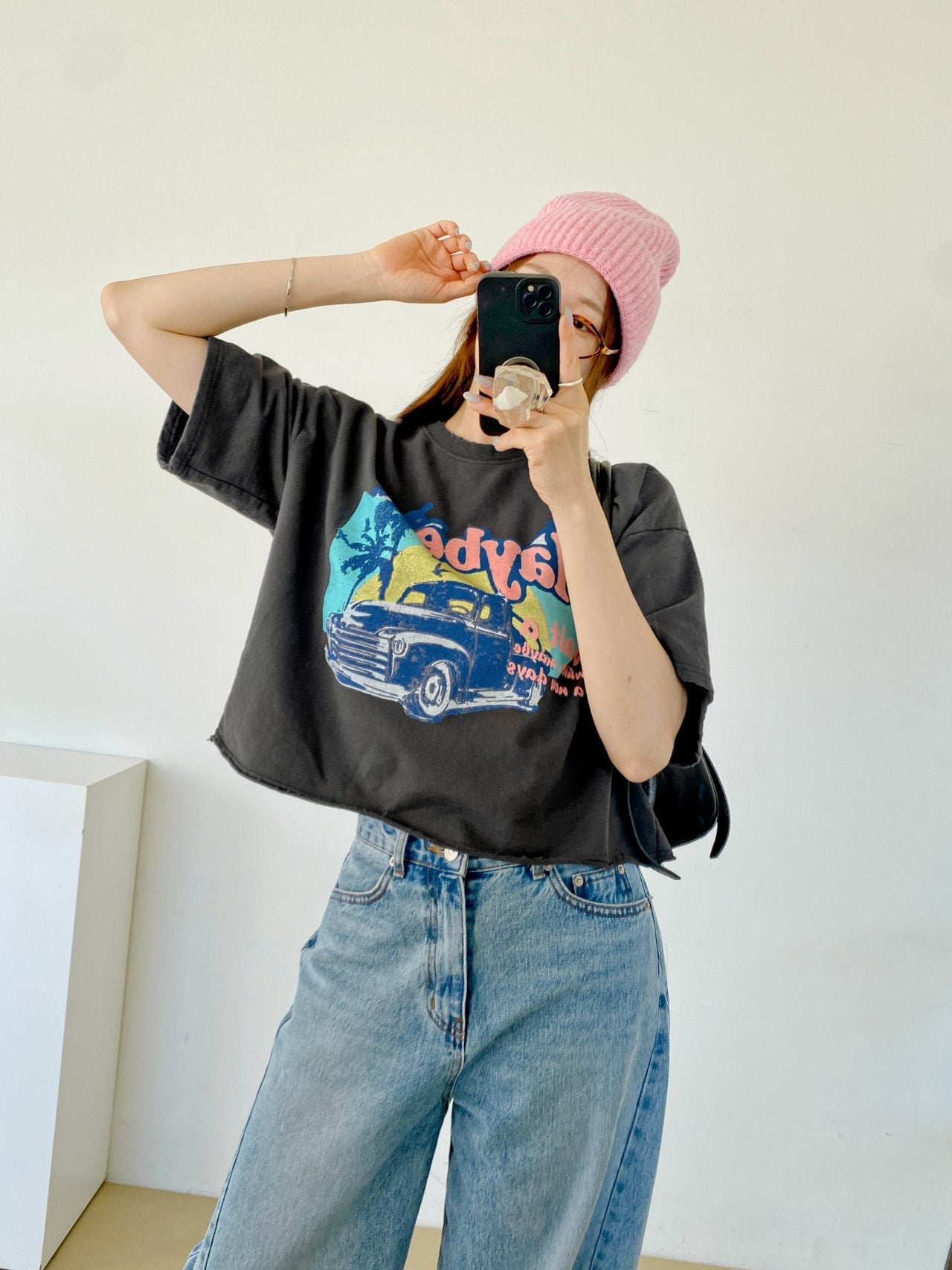 Maybe Sunset Graphic Crop Tee 100% Cotton Made in Korea