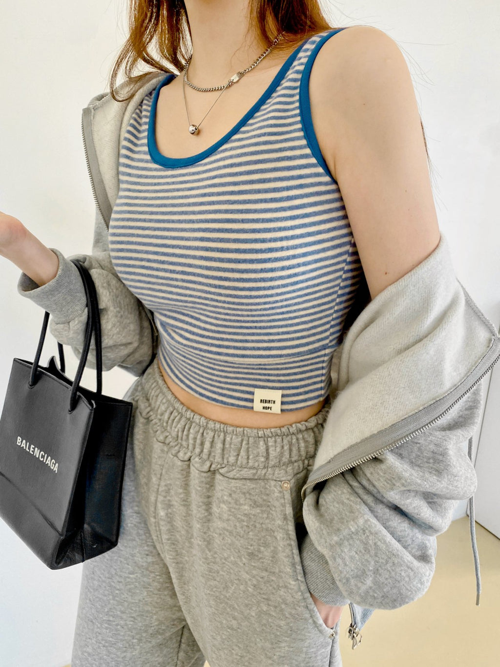 Soft Fleece-Lined Stripe Crop Tank – Made in Korea