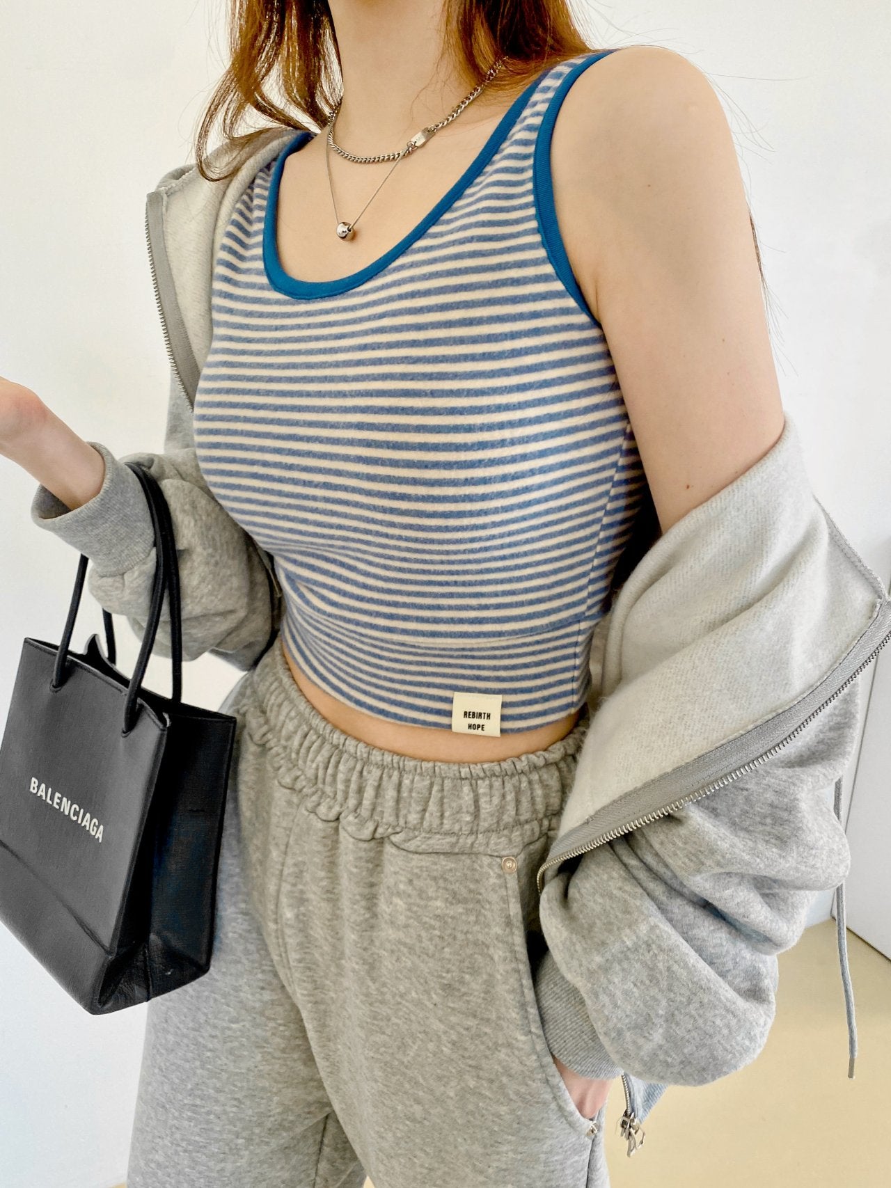 Soft Fleece-Lined Stripe Crop Tank – Made in Korea