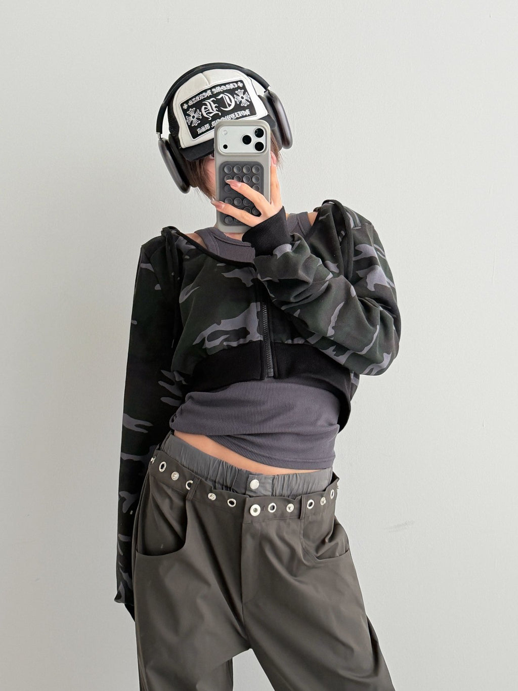 Cropped Camo Zip Hoodie Made in Korea