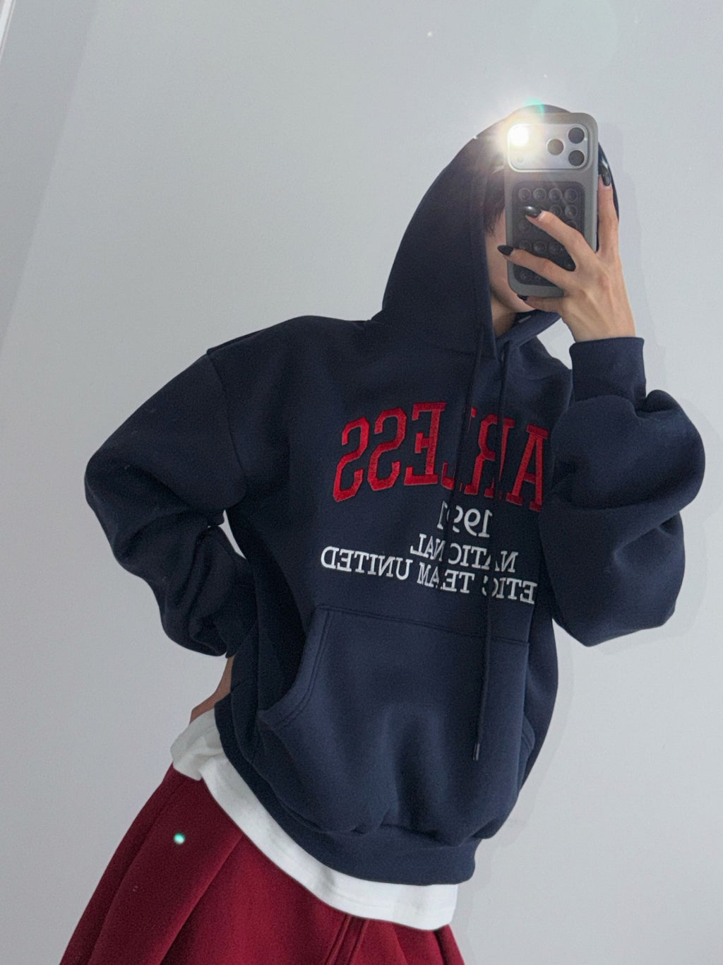 Fearless Embroidered Fleece Hoodie Made in Korea