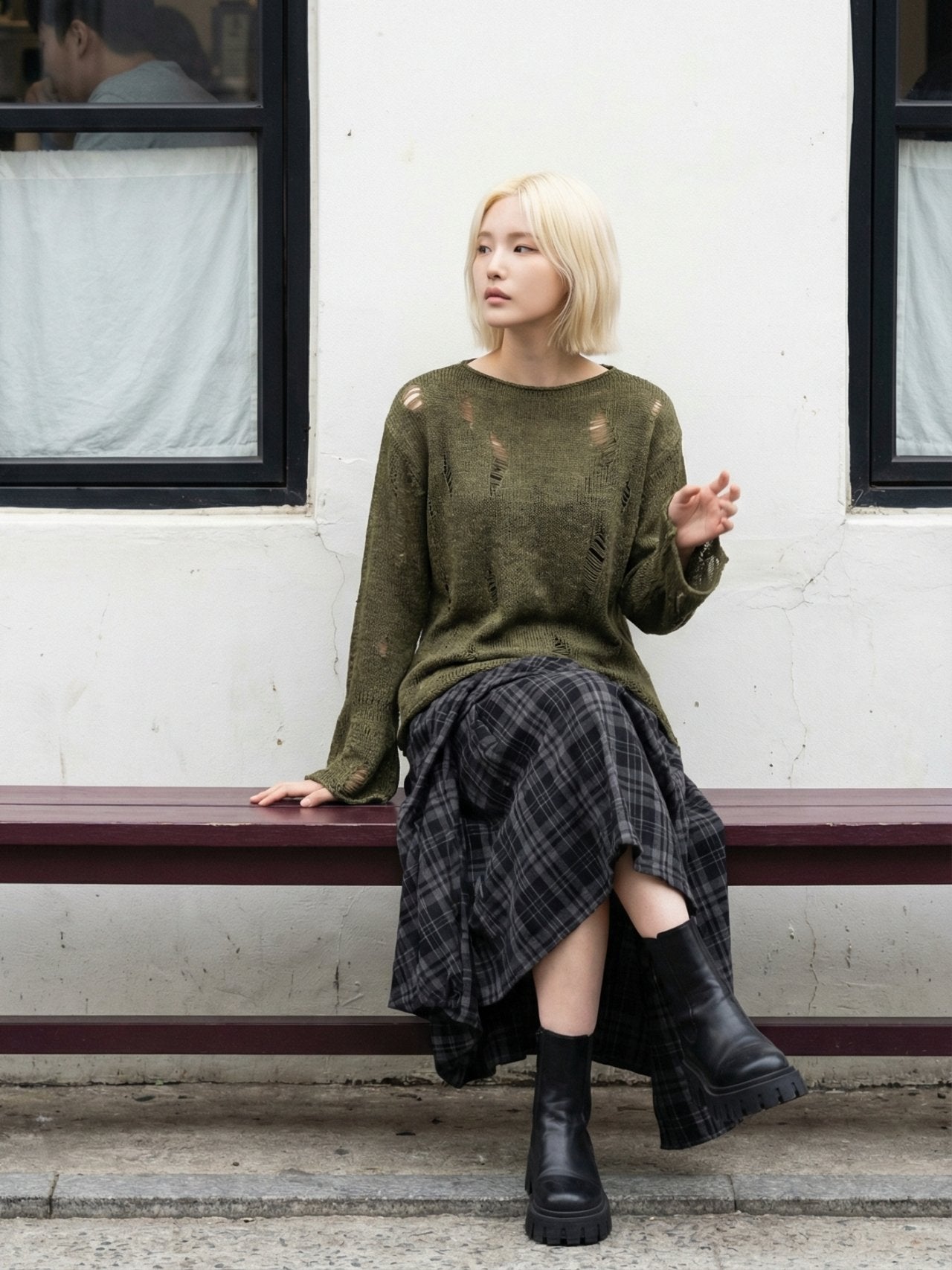 Urban Moss Distressed Knit Pullover