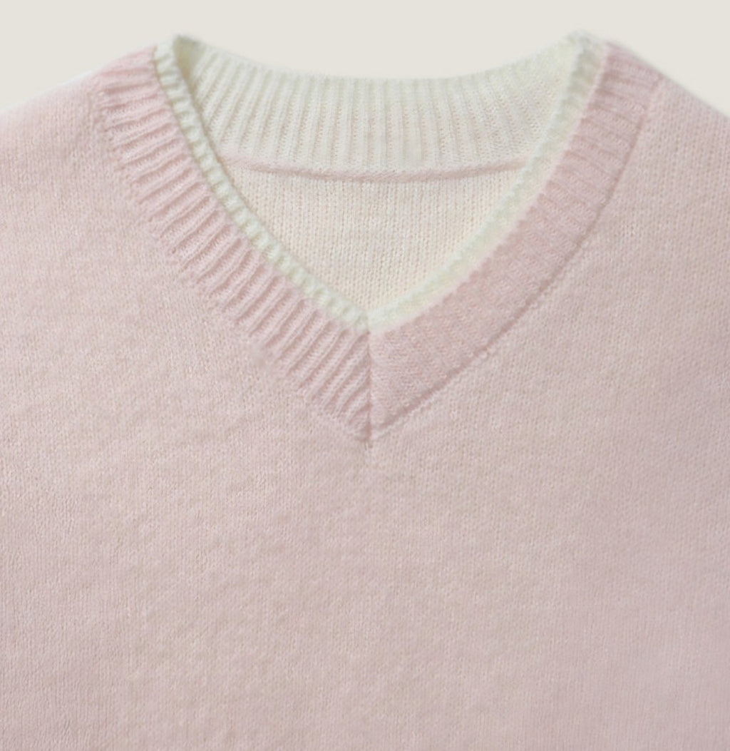 Even Layered V-Neck Knit Sweater Alpaca Wool Blend Made in Korea