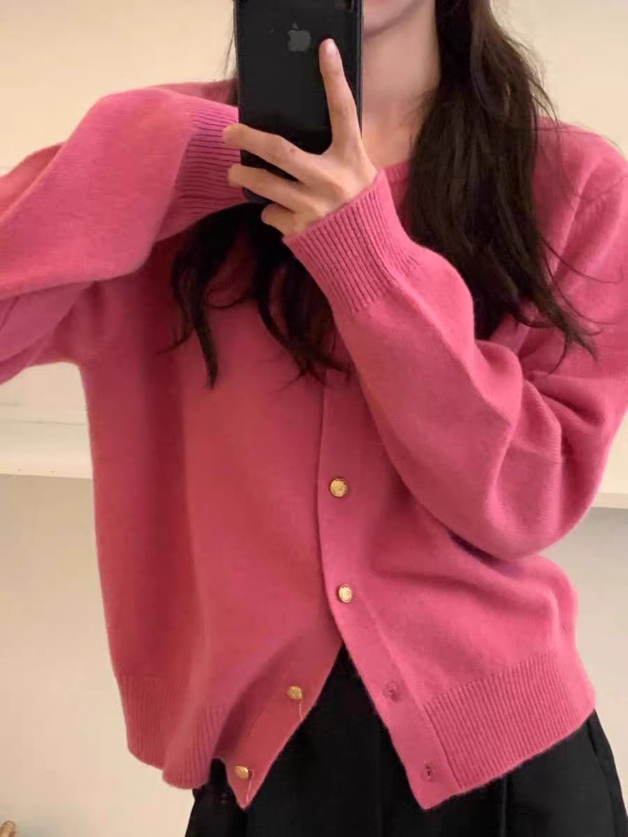 Cindy Gold Button Soft Knit Cardigan Free Size