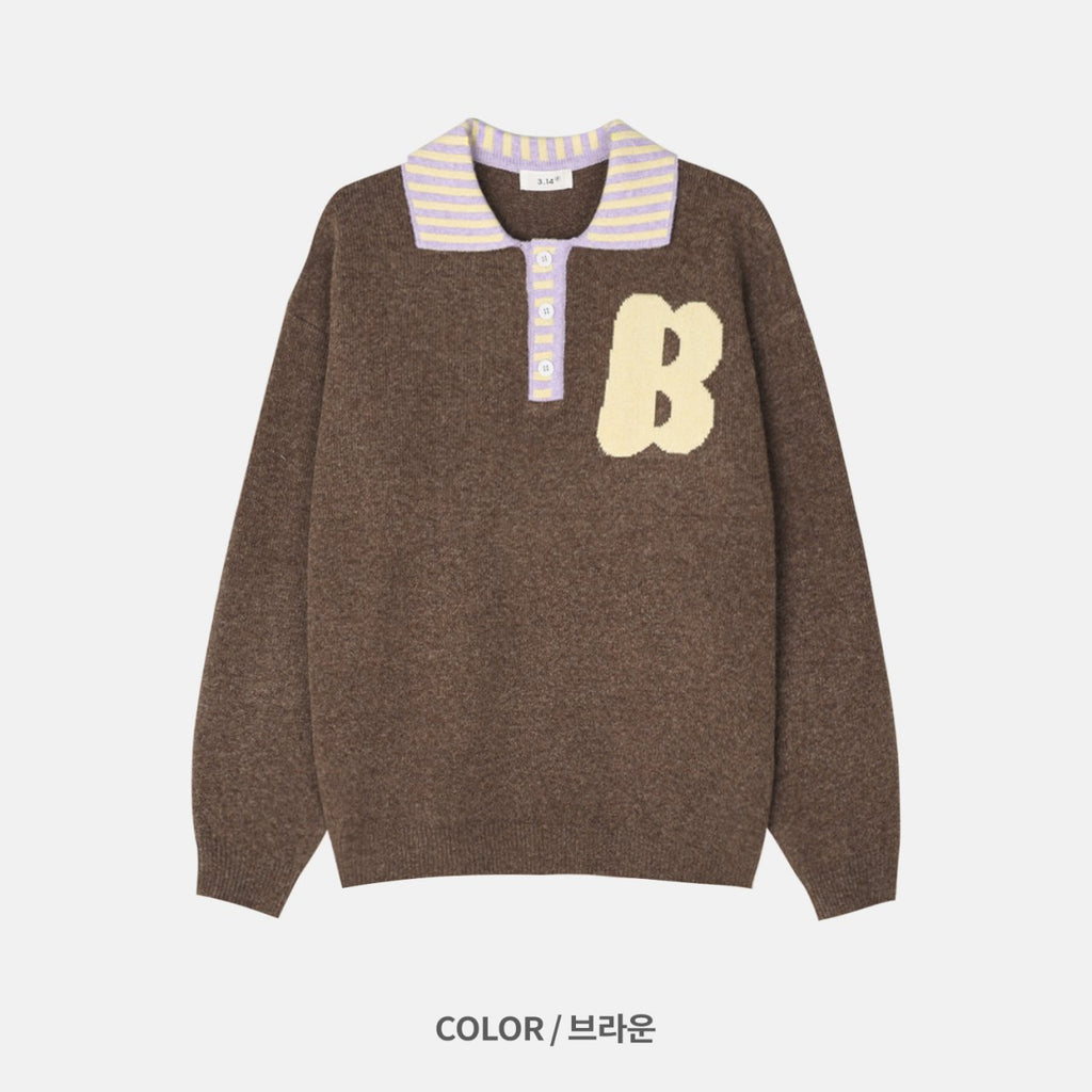 B-Point Cash Intarsia Collar Knit Made in Korea