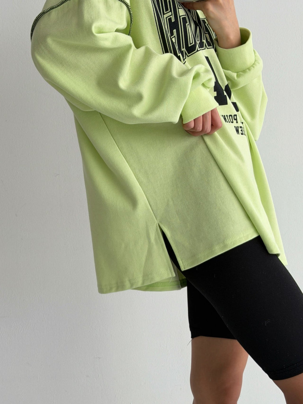 Lime Forge Oversized Cotton Slit Sweatshirt - Luckyplanetusa
