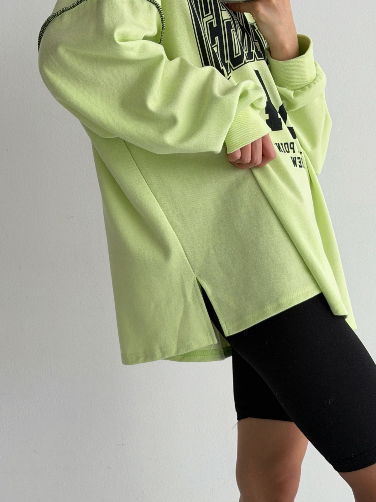 Lime Forge Oversized Cotton Slit Sweatshirt - Luckyplanetusa