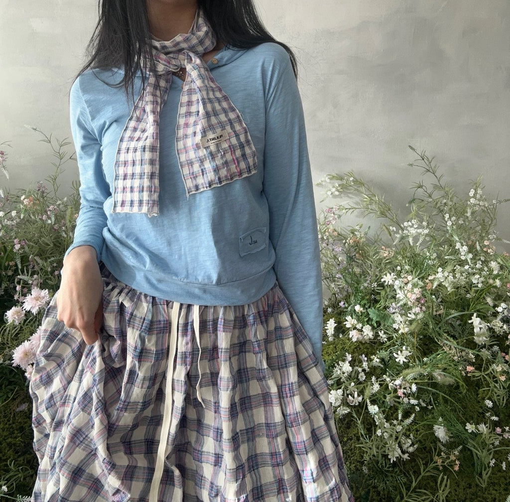 Soft Gingham Check Cotton Volume Skirt Made in Korea - Luckyplanetusa