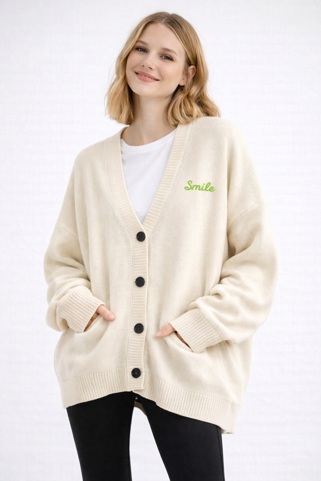 Happy Smile Intarsia Knit Cardigan Oversized Made in Korea - Luckyplanetusa